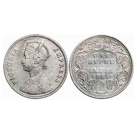 Victoria Empress, Silver, Rupee, 1885, Calcutta Mint, A1/I, 'C' incused, Top stroke of num