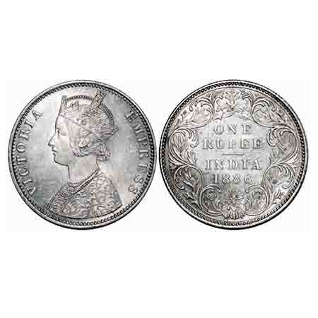 Victoria Empress, Silver, Rupee, 1886, Bombay Mint, C2/I, 'B' incused. F. Prid 171. GK 523