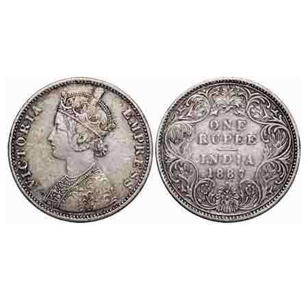 Victoria Empress, Silver, Rupee, 1887, Bombay Mint, C2/I, 'B' incused, Traces of numeral 6