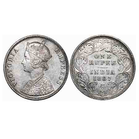 Victoria Empress, Silver, Rupee, 1887, Bombay Mint, C2/I(i), 'B' incused, 'B' incused inve