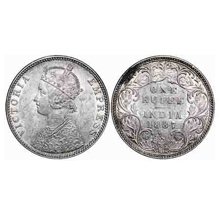 Victoria Empress, Silver, Rupee, 1887, Bombay Mint, C2/I(i), 'B' inused, 'B' incused inver