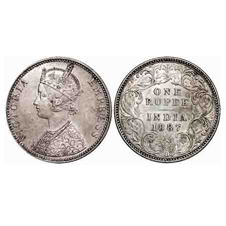 Victoria Empress, Silver, Rupee, 1887, Bombay Mint, C2/I(ii), 'B' incused, 'B' incused inv