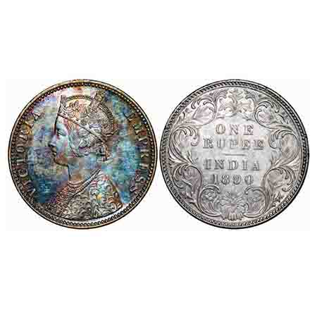 Victoria Empress, Silver, Rupee, 1890, Bombay Mint, C2/I, 'B' incused. F. Prid 178. GK 566