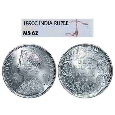 Victoria Empress, Silver, Rupee, 1890, Calcutta Mint, C3/I(i), 'C' incused. F. Prid 131. G