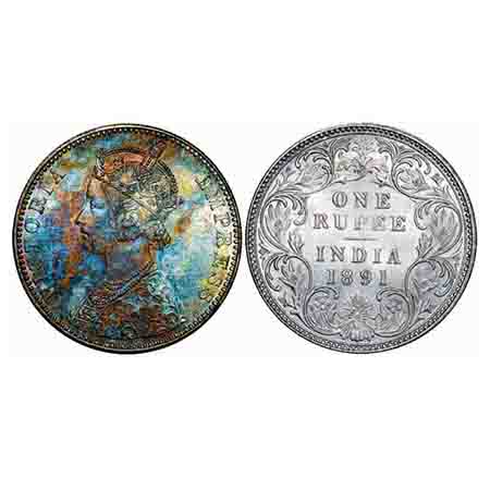 Victoria Empress, Silver, Rupee, 1891, Bombay Mint, C2/I, 'B' incused. F. Prid 179. GK 569