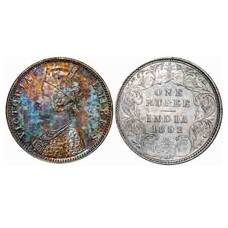 Victoria Empress, Silver, Rupee, 1892, Bombay Mint, C2/I, 'B' incused. F. Prid 181. GK 572