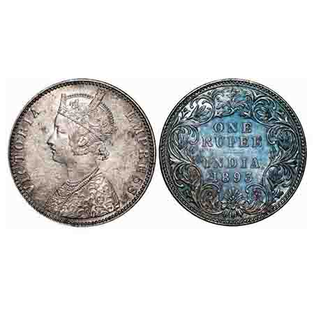 Victoria Empress, Silver, Rupee, 1893, Bombay Mint, C2/I(ii), 'B' incused. F. Prid 182. GK