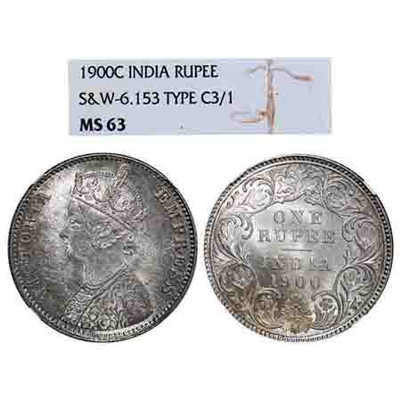Victoria Empress, Silver, Rupee, 1900, Calcutta Mint, C3/I(i), 'C' incused. F. Prid 138. G