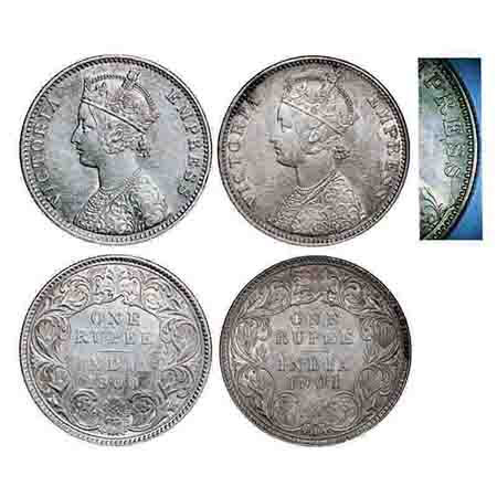 Victoria Empress, Silver, Rupee, (2 coins), 1) 1900, Calcutta Mint, C3/I(i), 'C' incused, 