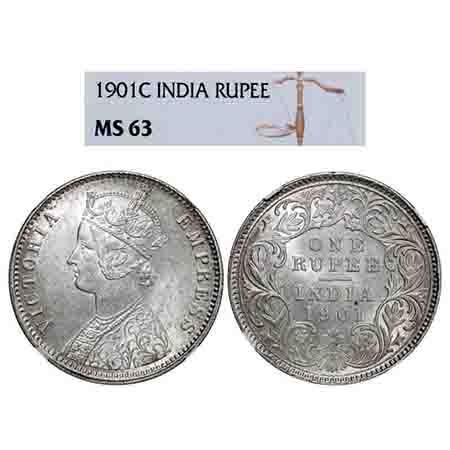 Victoria Empress, Silver, Rupee, 1901, Calcutta Mint, C3/I(i), 'C' incused. F. Prid 139. G
