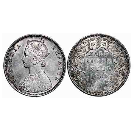 Victoria Empress, Silver, Half Rupee, 1888, Bombay Mint, A/II(i), 'B' raised. F. Prid 298.