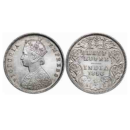 Victoria Empress, Silver, Half Rupee, 1896, Calcutta Mint, A/I, 'C' incused. F. Prid 279.