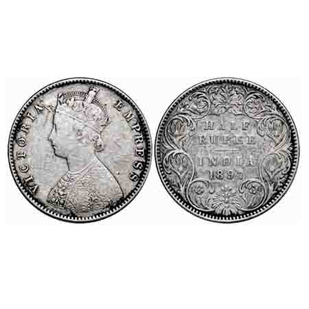 Victoria Empress, Silver, Half Rupee, 1897, Bombay Mint, A/I, 'B' incused, Traces of numer