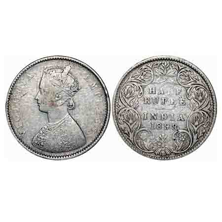 Victoria Empress, Silver, Half Rupee, 1899, Bombay Mint, A/I, 'B' incused, 'B' incused inv