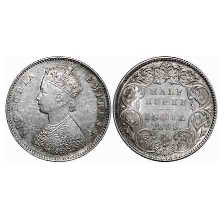 Victoria Empress, Silver, Half Rupee, 1899, Calcutta Mint, A/I, 'C' incused. F. Prid 282. 