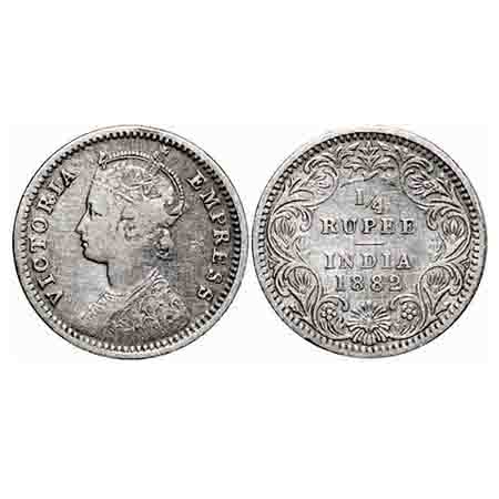 Victoria Empress, Silver, 1/4 Rupee, 1882, Calcutta Mint, C/II, 'C' incused. F. Prid 387. 