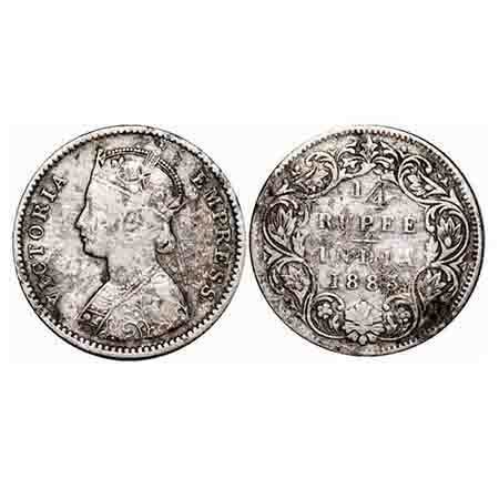 Victoria Empress, Silver, 1/4 Rupee, 1883, Bombay Mint, B/I, Dot. F. Prid 415. GK 689. Ver