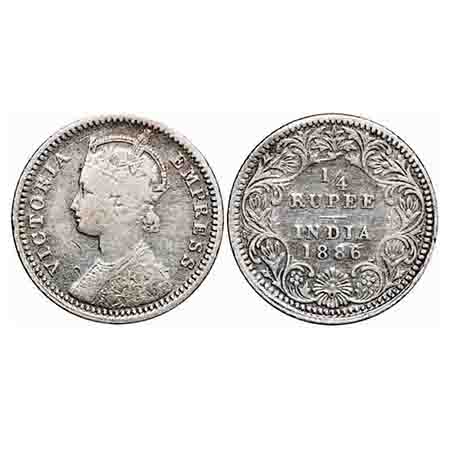 Victoria Empress, Silver, 1/4 Rupee, 1886, Calcutta Mint, C/II, 'C' incused. F. Prid 391. 