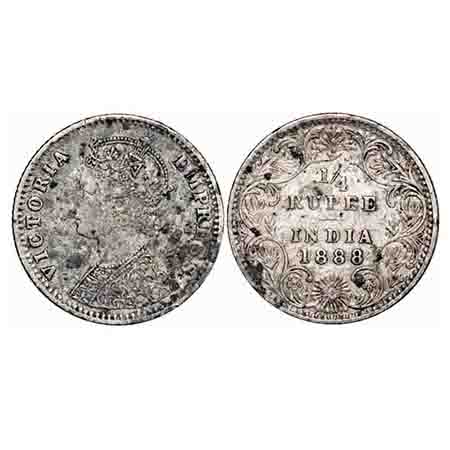 Victoria Empress, Silver, 1/4 Rupee, 1888, Bombay Mint, C(i)/II, 'B' raised. F. Prid 421. 