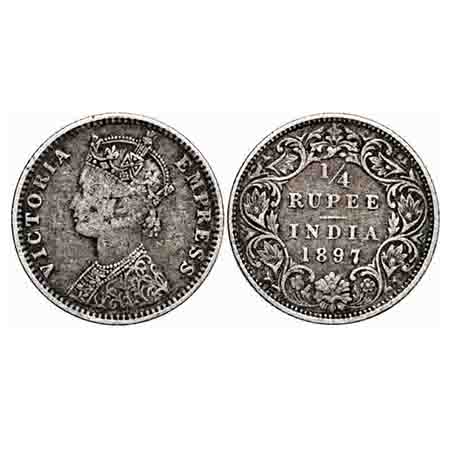 Victoria Empress, Silver, 1/4 Rupee, 1897, Bombay Mint, C(i)/I, 'B' incused. F. Prid. GK 7