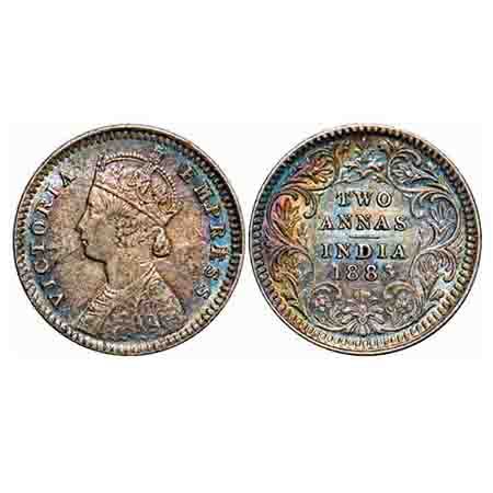 Victoria Empress, Silver, 2 Annas, 1883, Calcutta Mint, B/II, 'C' incused, Die crack on Ob