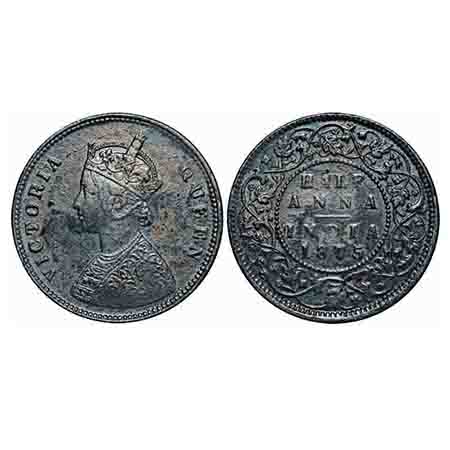 Victoria Queen, Copper, Half Anna, 1875, Calcutta Mint, B/II. F. Prid 583. GK 818.Very Fin