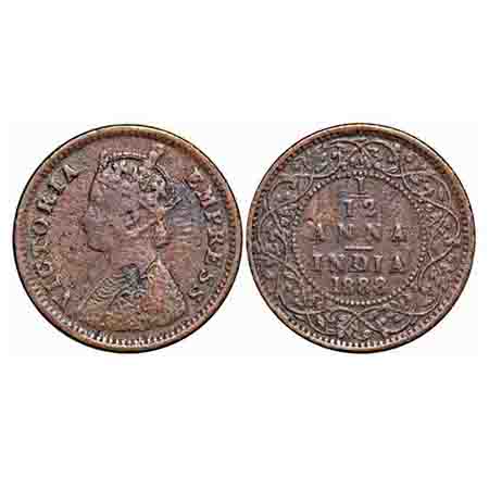 Victoria Empress, Copper, 1/12 Anna, 1888, Bombay Mint, Obv A, No mint mark. F. Prid 815. 