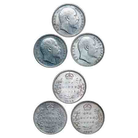 Edward VII, Silver, Rupee, (3 coins), Bombay Mint, 'B' incused and dot, 1) 1903, Normal Fi