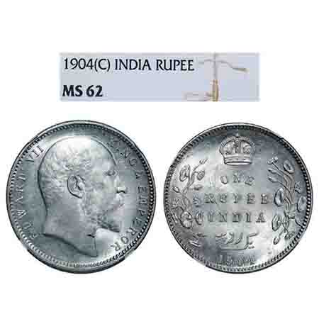 Edward VII, Silver, Rupee, 1904, Calcutta Mint, No mint mark, Normal Five Diamonds. F. Pri