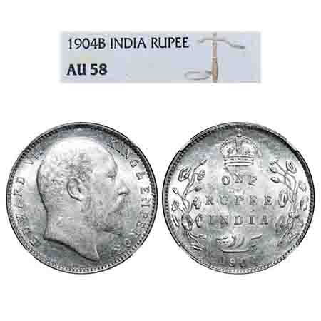 Edward VII, Silver, Rupee, 1904, Bombay Mint, 'B' incused and dot, 5 Diamonds and bottom s