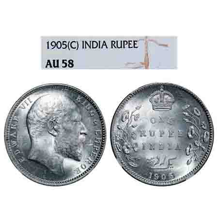 Edward VII, Silver, Rupee, 1905, Calcutta Mint, No mint mark. F. Prid 191. GK 934. NGC Sla
