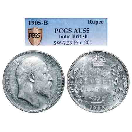 Edward VII, Silver, Rupee, 1905, Bombay Mint, 'B' incused and dot, Top stroke of numeral 5