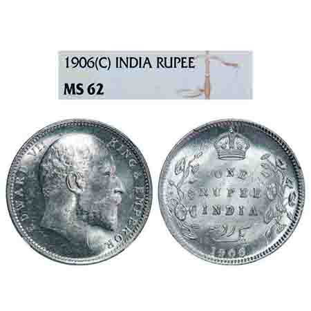 Edward VII, Silver, Rupee, 1906, Calcutta Mint, No mint mark. F. Prid 192. GK 938. NGC Sla