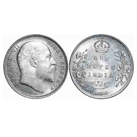 Edward VII, Silver, Rupee, 1906, Bombay Mint, 'B' incused and dot, Die crack on Obv. F. Pr