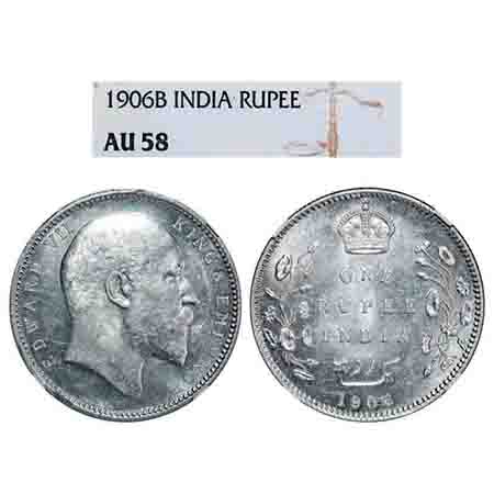 Edward VII, Silver, Rupee, 1906, Bombay Mint, 'B' incused and dot. F. Prid 202. GK 940. NG
