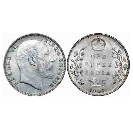 Edward VII, Silver, Rupee, 1907, Bombay Mint, 'B' incused and dot. F. Prid 203. GK 944. Ab