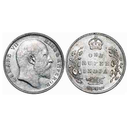 Edward VII, Silver, Rupee, 1908, Bombay Mint, 'B' incused and dot, Numeral 8 struck on num