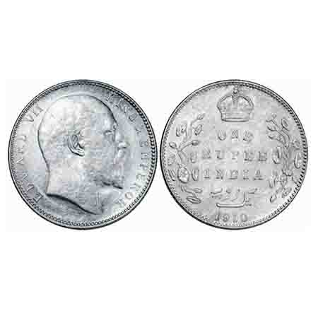 Edward VII, Silver, Rupee, 1910, Bombay Mint, 'B' incused and dot. F. Prid 206. GK 958. Un