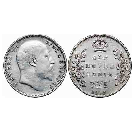 Edward VII, Silver, Rupee, 1910, Bombay Mint, No B only dot. F. Prid Unlisted. GK 959. Ext