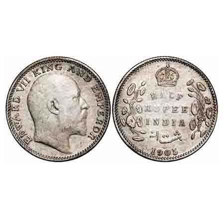 Edward VII, Silver, Half rupee, 1905, Calcutta Mint, No mint mark. F. Prid Unlisted. GK 96