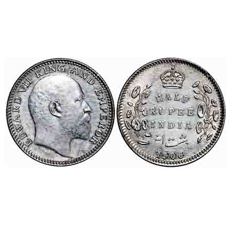 Edward VII, Silver, Half Rupee, 1906, Calcutta Mint, No mint mark, Nick on Rev rim edge. F