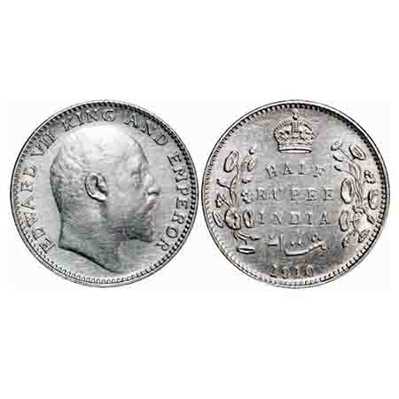 Edward VII, Silver, Half Rupee, 1910, Bombay Mint, 'B' incused and dot. F. Prid 314. GK 97