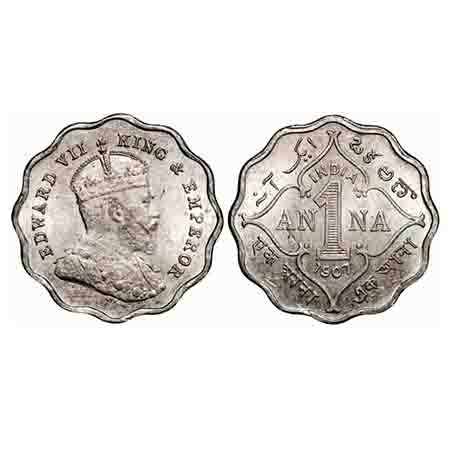 Edward VII, Copper-Nickel, 1 Anna, 1907, Bombay Mint, 'B' incused, Planchet flaw on Obv. F