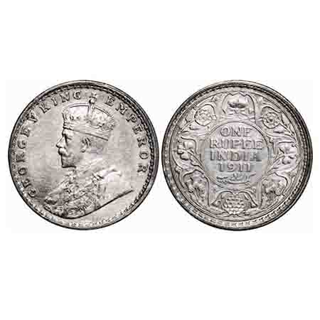 George V, Silver, Rupee, 1911, Bombay Mint, Dot, Pig-Type. F. Prid 217. GK 1022. Almost Un