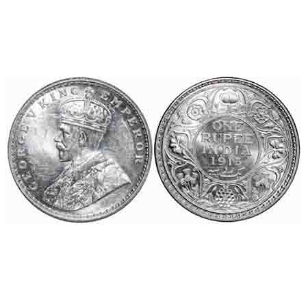 George V, Silver, Rupee, 1913, Bombay Mint, Dot. F. Prid 219. GK 1028. Mint State. Rare.