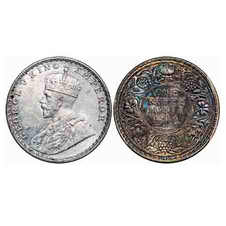 George V, Silver, Rupee, 1914, Bombay Mint, Dot. F. Prid 220. GK 1030. Brilliant Uncircula