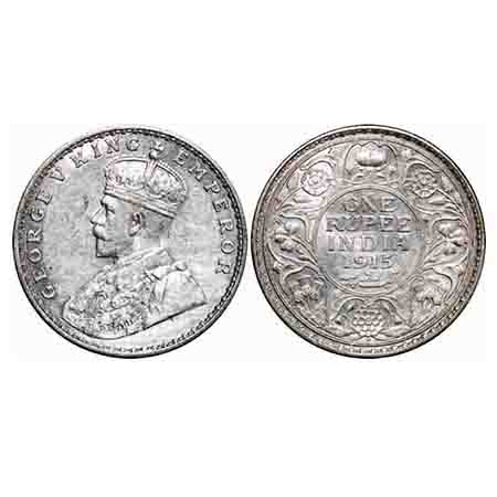 George V, Silver, Rupee, 1915, Bombay Mint, Dot. F. Prid 221. GK 1032. About Uncirculated.