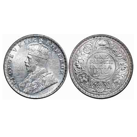 George V, Silver, Rupee, 1916, Bombay Mint, Dot. F. Prid 222. GK 1034. Brilliant Uncircula