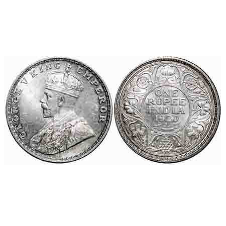 George V, Silver, Rupee, 1920, Bombay Mint, Dot, Raised initials 'B M' of Bertaram MacKenn