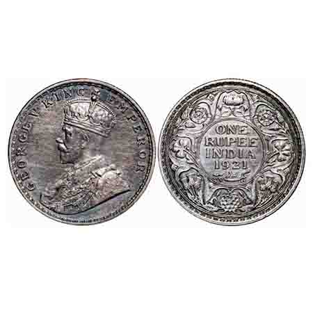 George V, Silver, Rupee, 1921, Bombay Mint, Dot. F. Prid 227. GK 1043. Almost Uncirculated